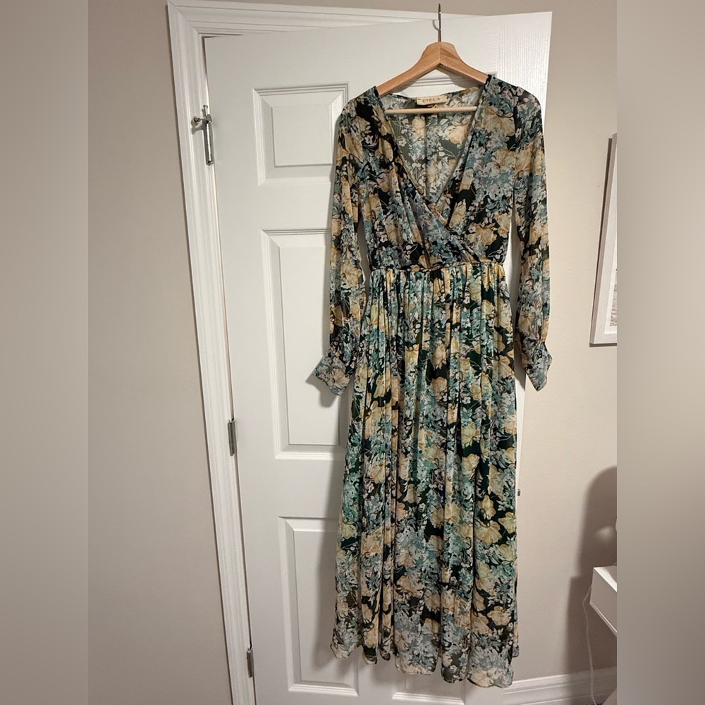 Floral Wrap Maxi Dress in Green and Cream BYBLA, Colombian brand